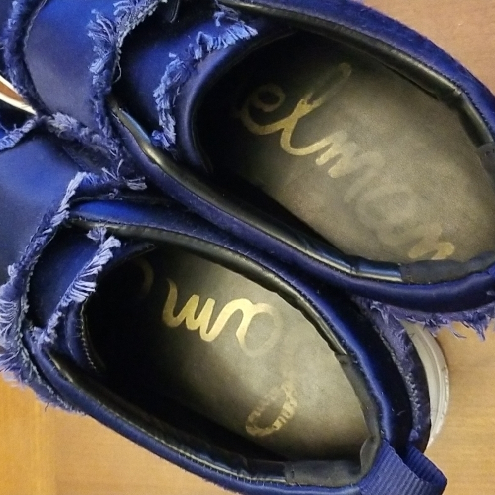 SAM Edelman | Blue Satin Fringed Sneakers - Picture 7 of 9